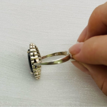 S925 Black Onyx and Marcasite Ring