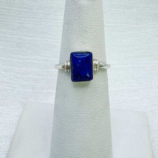 S925 Rectangle Lapis Ring
