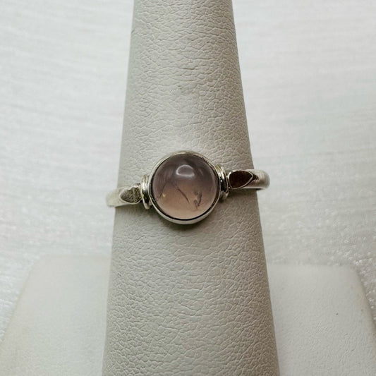 S925 Rose Quartz Round Ring