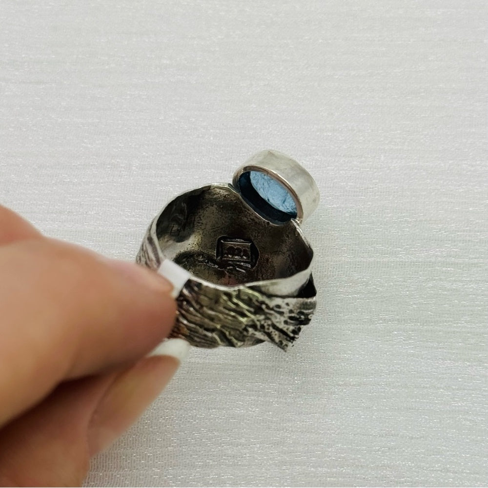 S925 Blue Apatite Engraved Ring