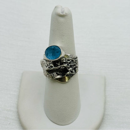 S925 Blue Apatite Engraved Ring