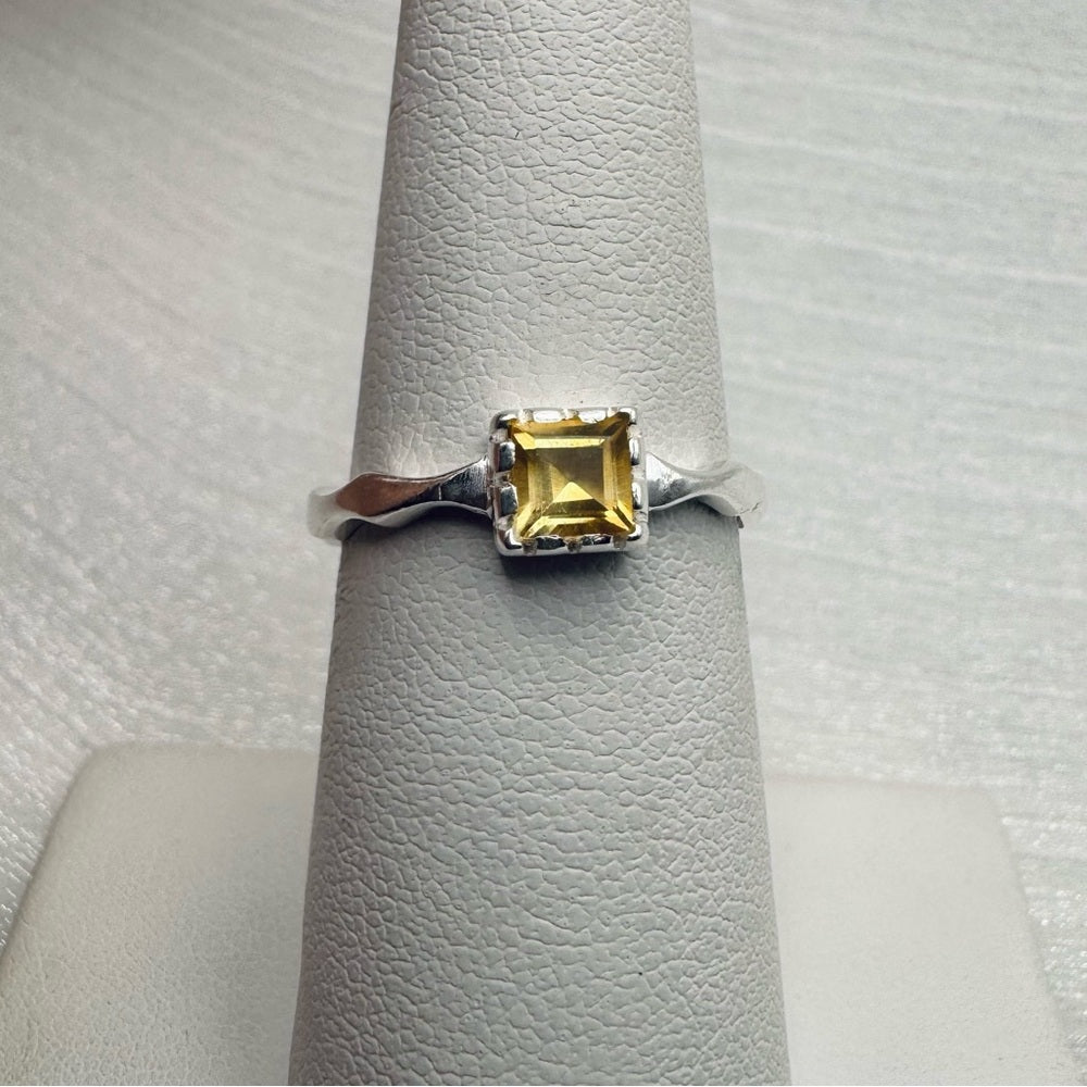S925 Citrine Princess Cut Ring