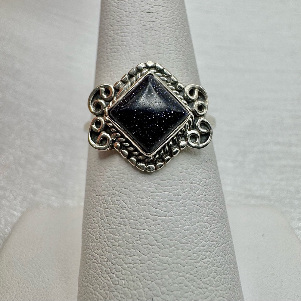S925 Dark Blue Sandstone Ring