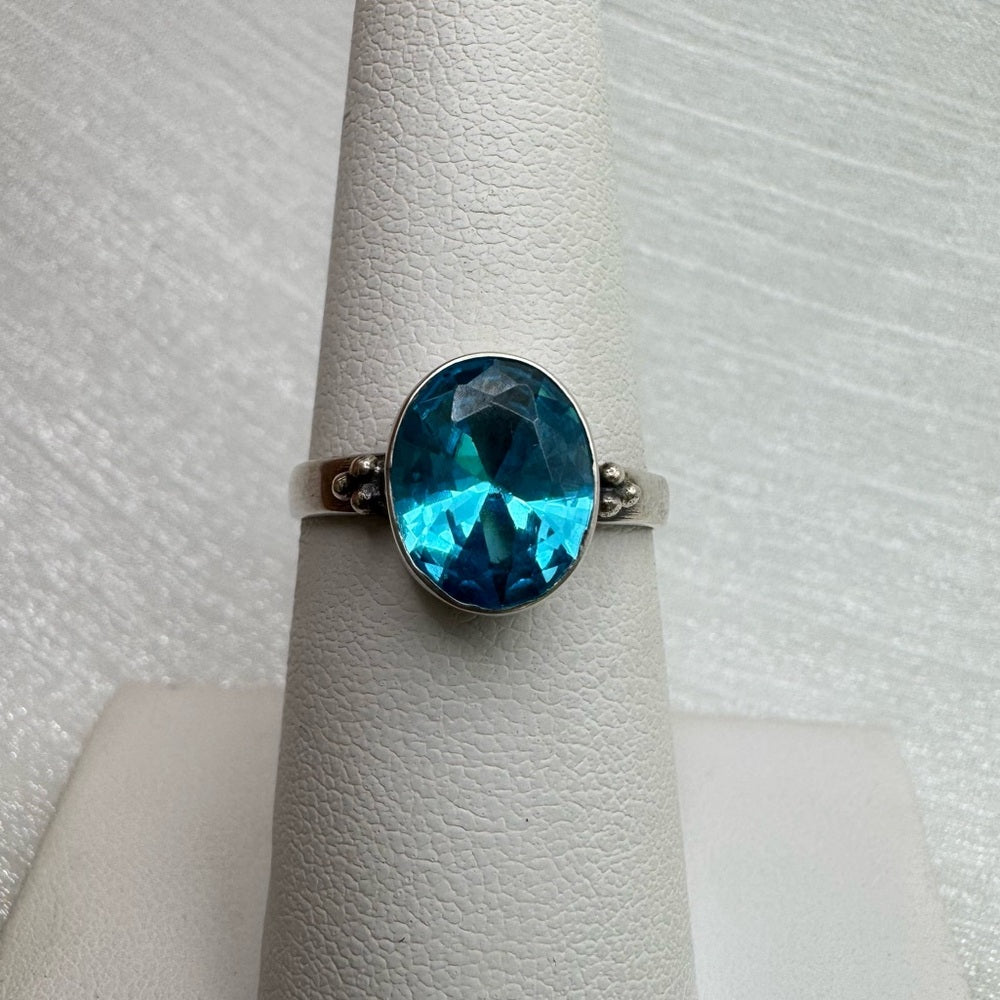S925 Oval Blue Topaz Shaped Ring