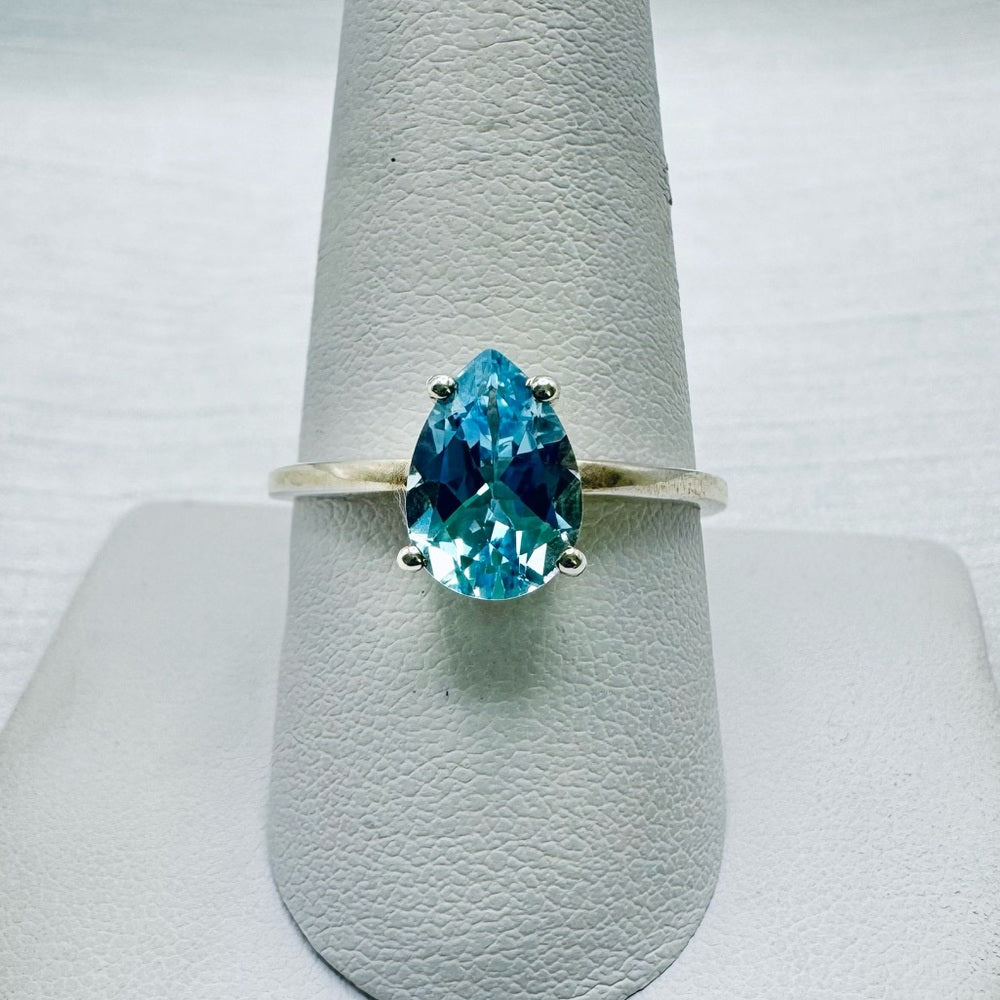 S925 Swiss Blue Topaz Pear Ring