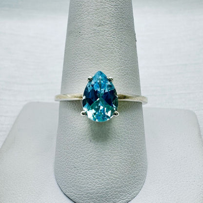S925 Swiss Blue Topaz Pear Ring