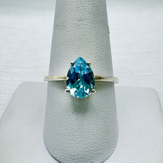 S925 Swiss Blue Topaz Pear Ring