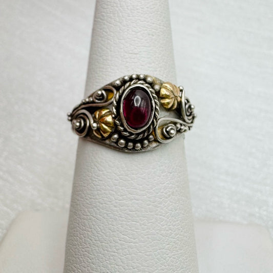 S925 Ruby Two Toned Flower Ring