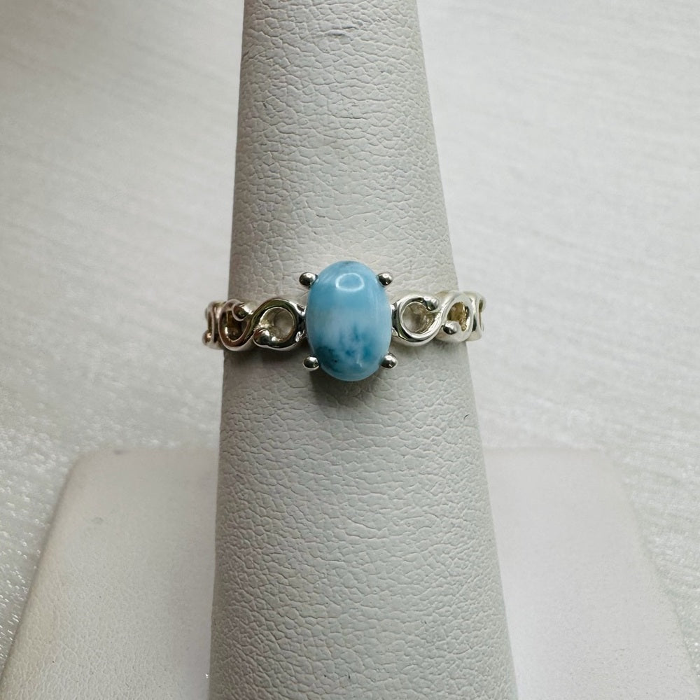 S925 Larimar Oval Ring with Swirl Band