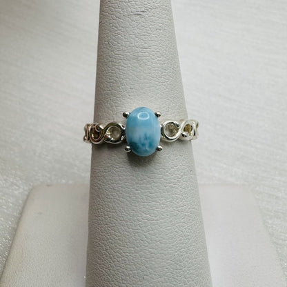 S925 Larimar Oval Ring with Swirl Band