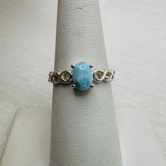 S925 Larimar Oval Ring with Swirl Band