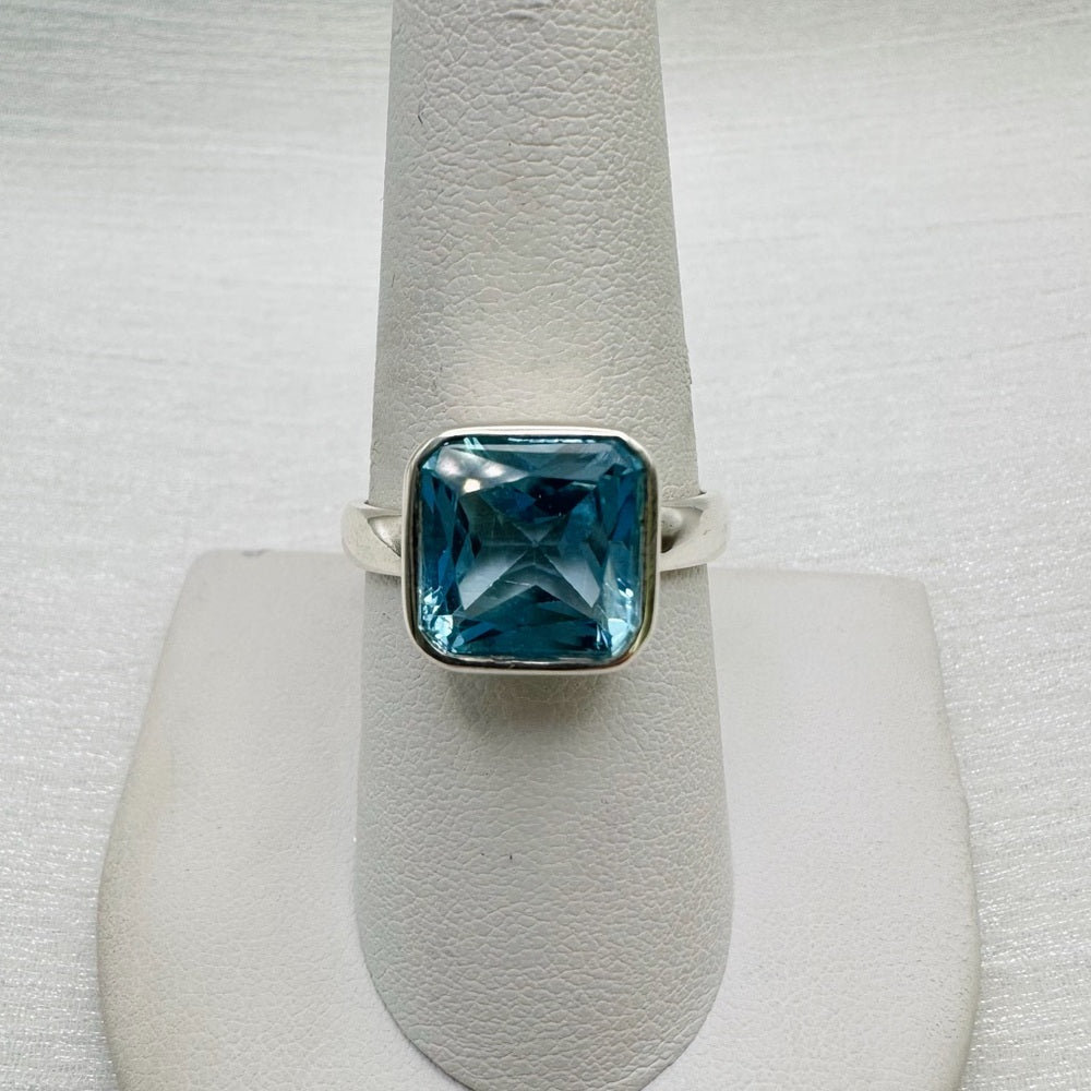 S925 Swiss Blue Topaz Square Ring