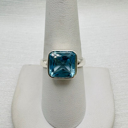 S925 Swiss Blue Topaz Square Ring