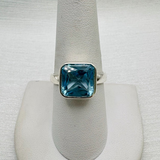 S925 Swiss Blue Topaz Square Ring