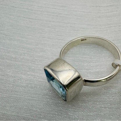 S925 Swiss Blue Topaz Square Ring