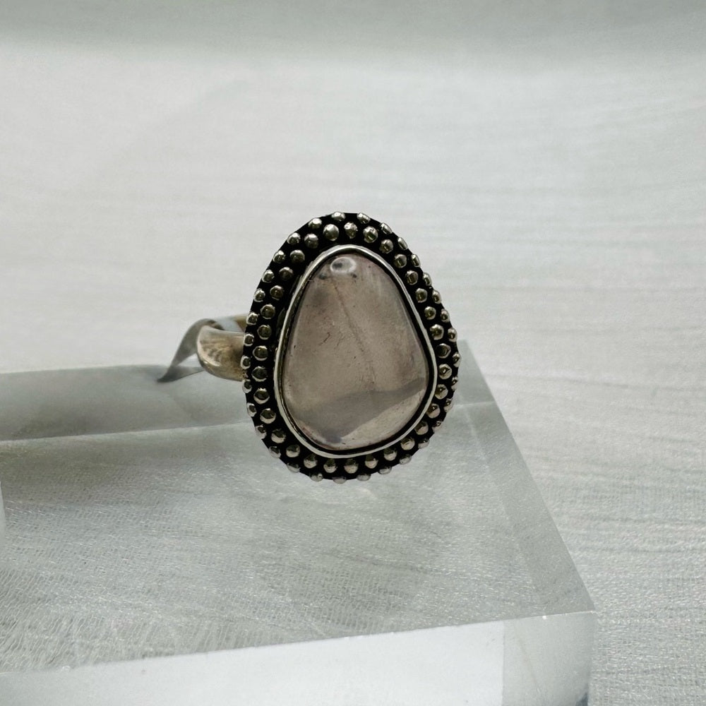 S925 Rose Quartz Teardrop Ring