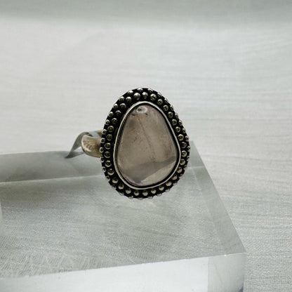 S925 Rose Quartz Teardrop Ring