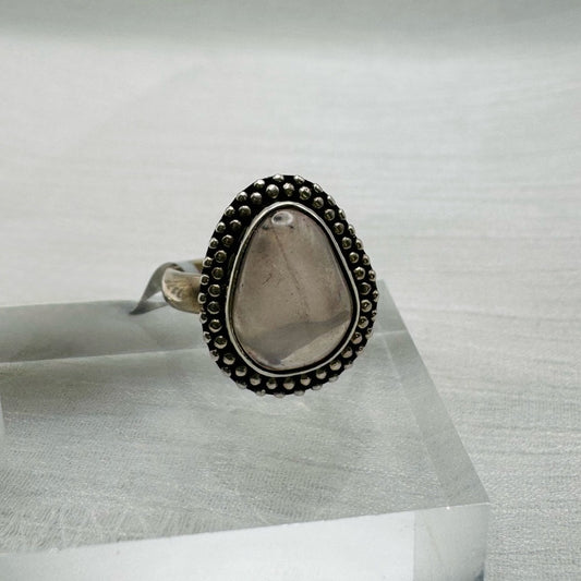 S925 Rose Quartz Teardrop Ring
