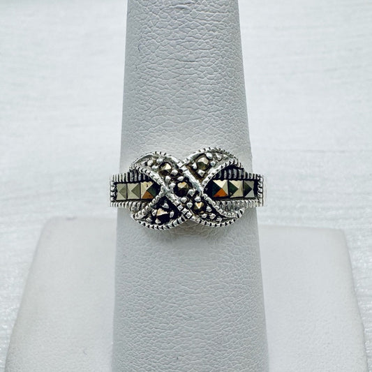 S925 Marcasite “X” Ring