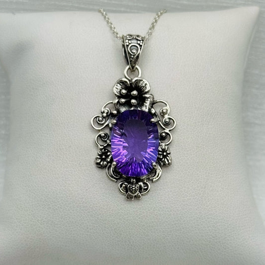 S925 Amethyst Flower Pendant