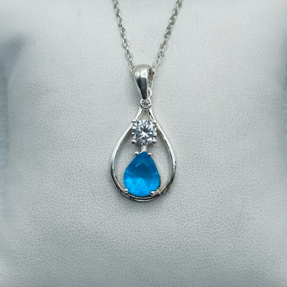S925 Amara Lab Made Aquamarine Teardrop Pendant