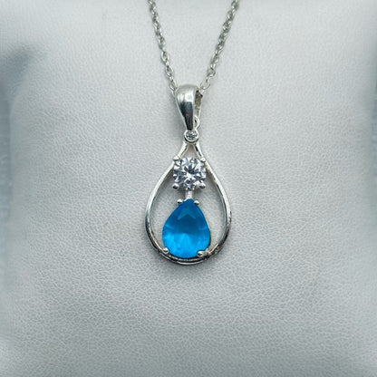 S925 Amara Lab Made Aquamarine Teardrop Pendant