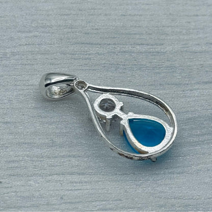 S925 Amara Lab Made Aquamarine Teardrop Pendant