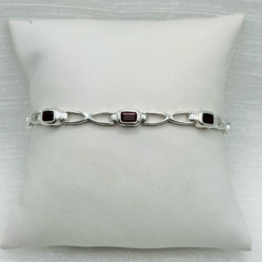 S925 Garnet Link Bracelet 7.5”