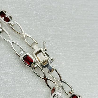 S925 Garnet Link Bracelet 7.5”