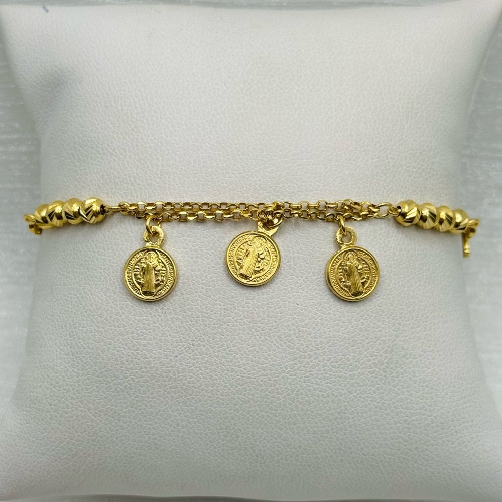 S925 Gold Plated Saint Benedict Bracelet 7”