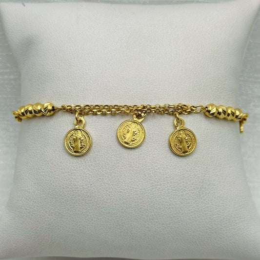 S925 Gold Plated Saint Benedict Bracelet 7”