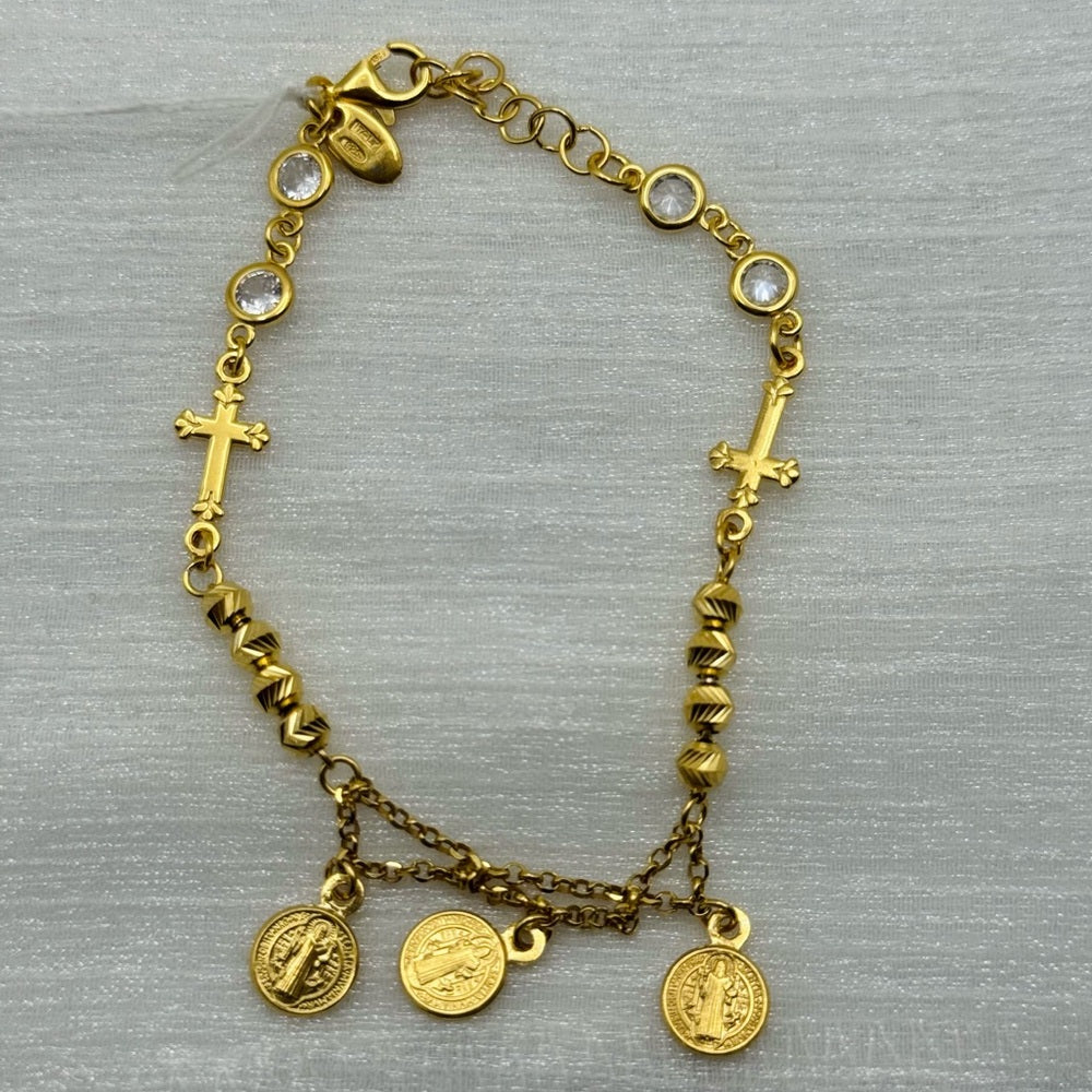 S925 Gold Plated Saint Benedict Bracelet 7”