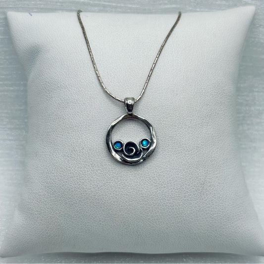 S925 Circle Opal Swirl Necklace 15”