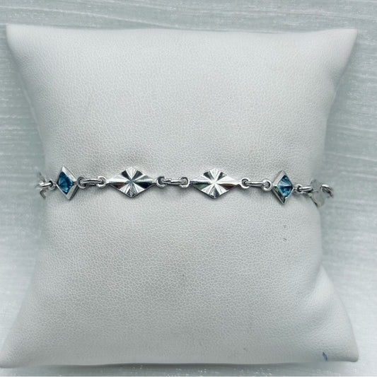 S925 Geometric Blue Topaz Bracelet 7”