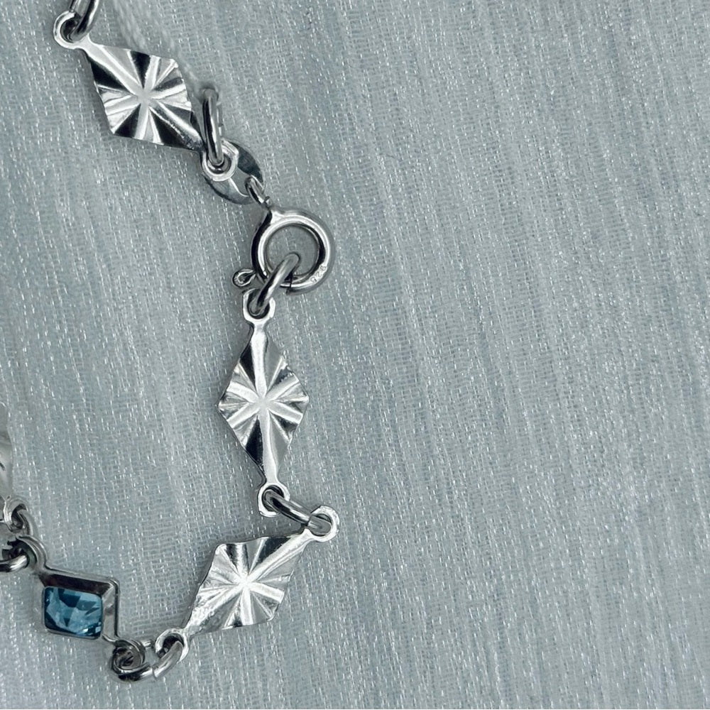 S925 Geometric Blue Topaz Bracelet 7”