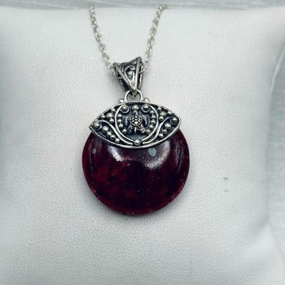 S925 Round Ruby Gemstone Pendant