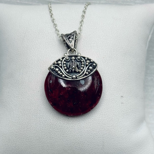 S925 Round Ruby Gemstone Pendant