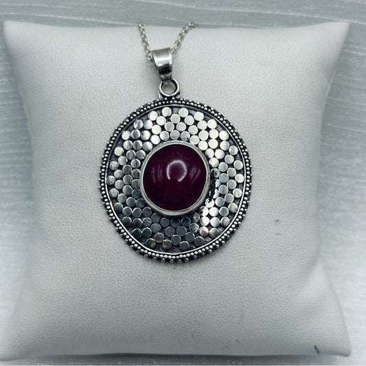 S925 Round Ruby Gemstone Pendant