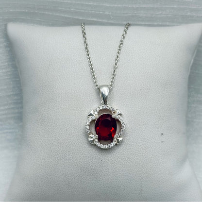 S925 Oval Garnet Gemstone Pendant