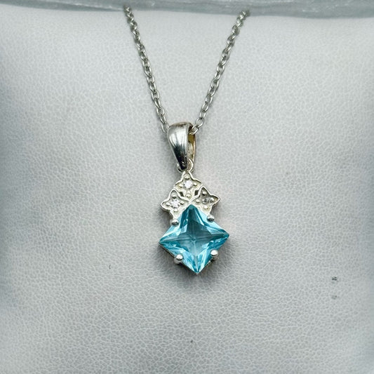 S925 Square Blue Topaz Pendant
