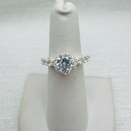 S925 Lauren Crystal Flower Half Eternity Ring