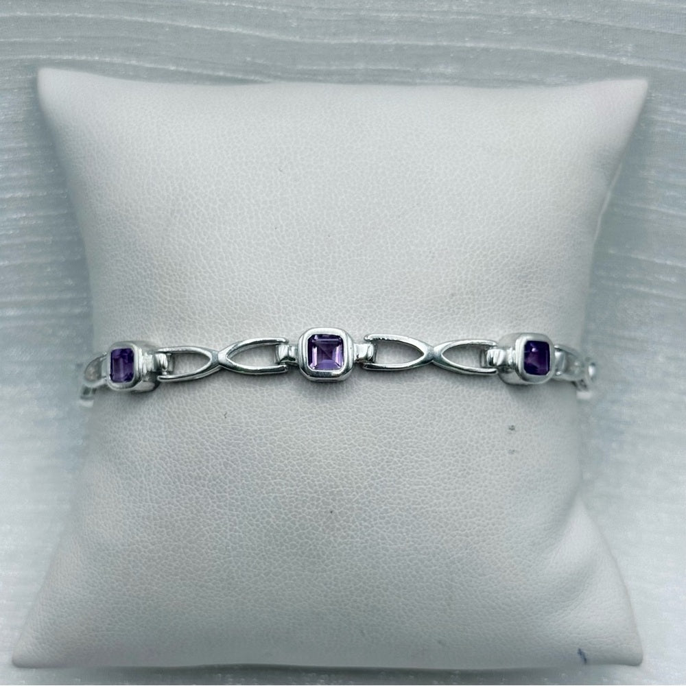 S925 Amethyst Link Bracelet 7”