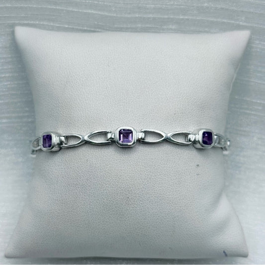 S925 Amethyst Link Bracelet 7”