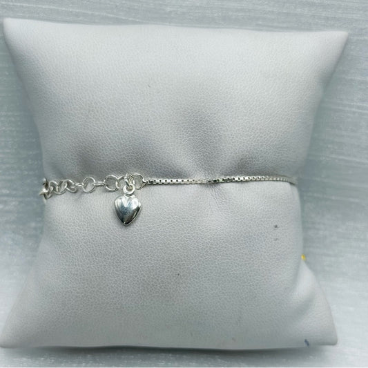 S925 Heart Charm Bracelet 5” and 1” Extender