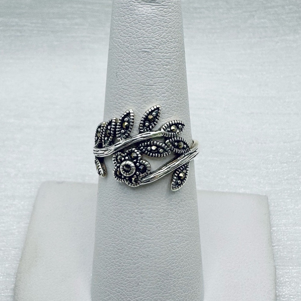 S925 Mia Marcasite Leaf Wrap Ring
