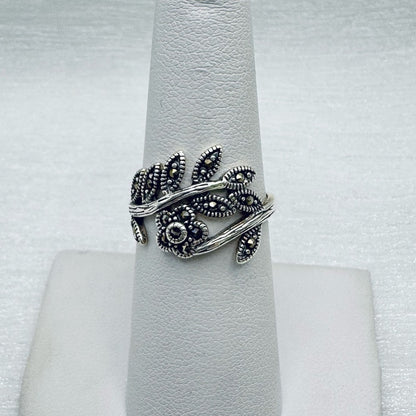 S925 Mia Marcasite Leaf Wrap Ring