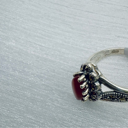 S925 Carnelian and Marcasite Ring