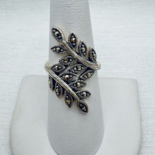 S925 Marcasite Leaf Ring