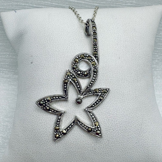S925 Flower Marcasite Pendant