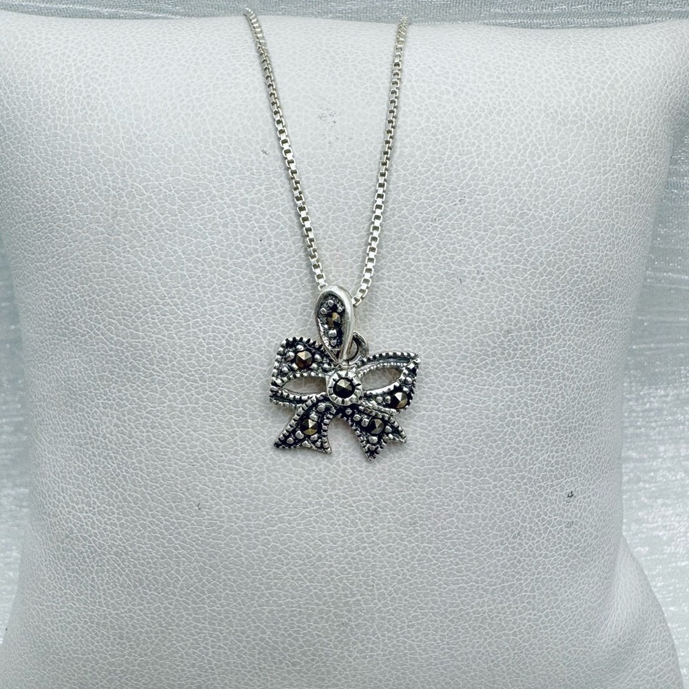 S925 Marcasite Bow Pendant